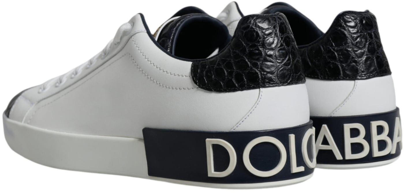 Dolce & Gabbana White Leather Logo Portofino Sneaker Shoes