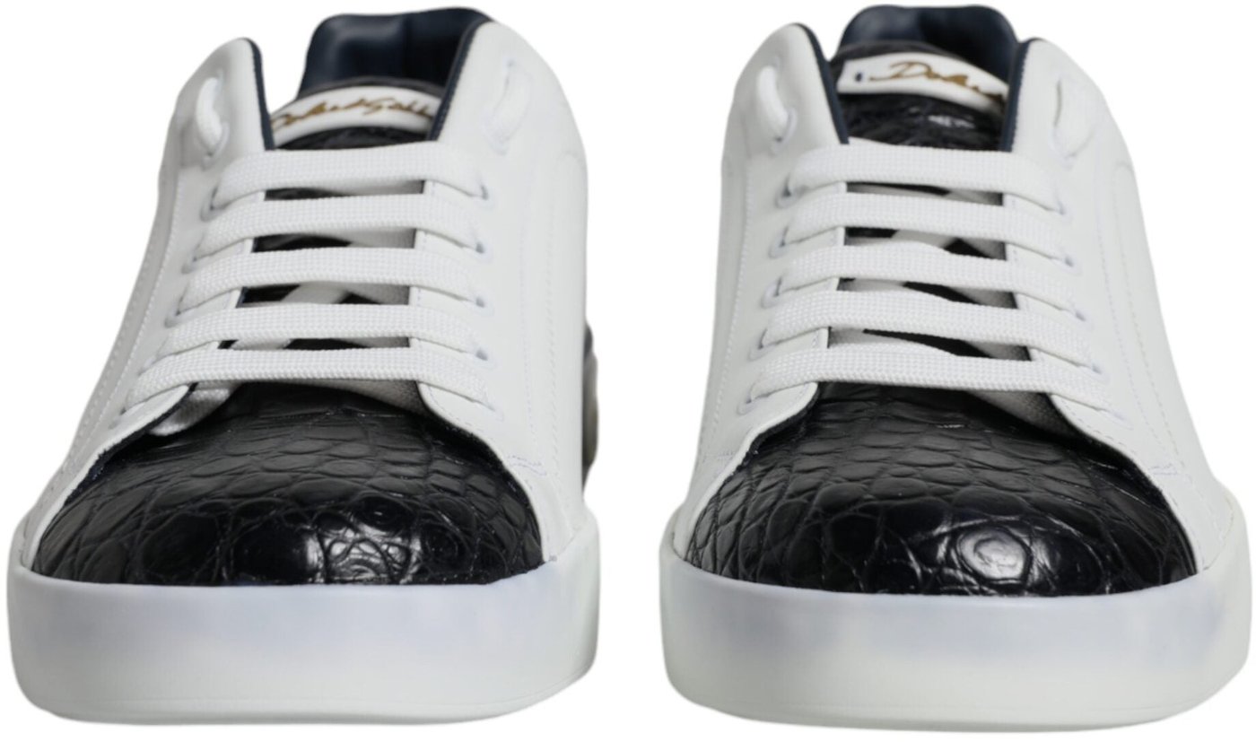 Dolce & Gabbana White Leather Logo Portofino Sneaker Shoes