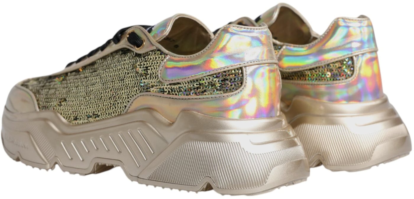 Dolce & Gabbana Gold Sequin Iridiscent Daymaster Sneakers Shoes