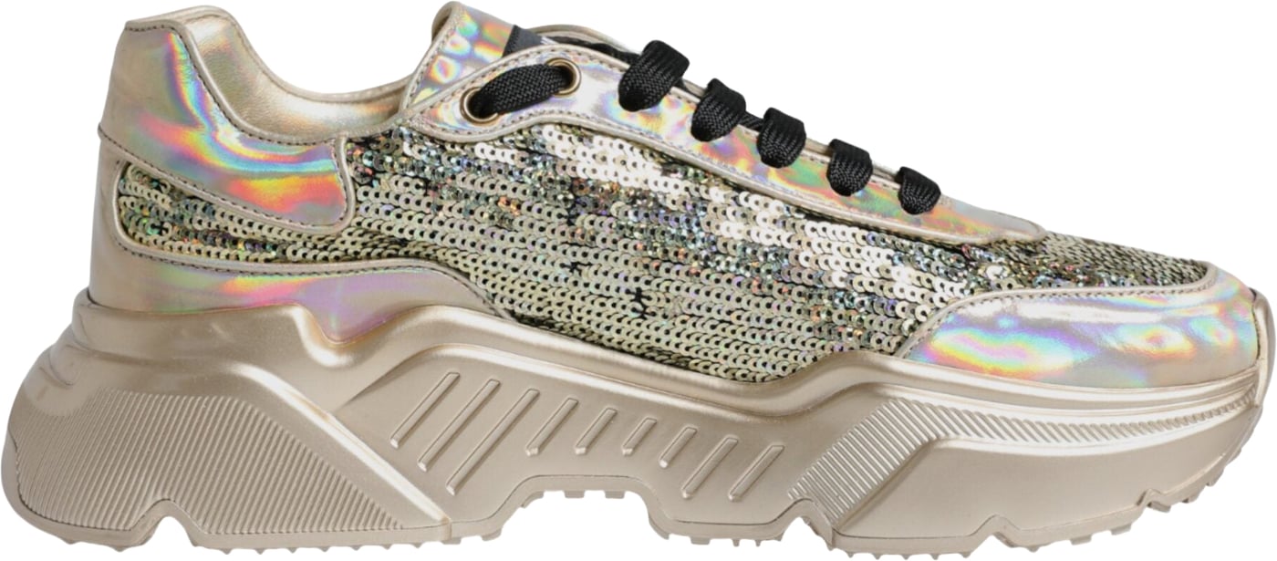 Dolce & Gabbana Gold Sequin Iridiscent Daymaster Sneakers Shoes