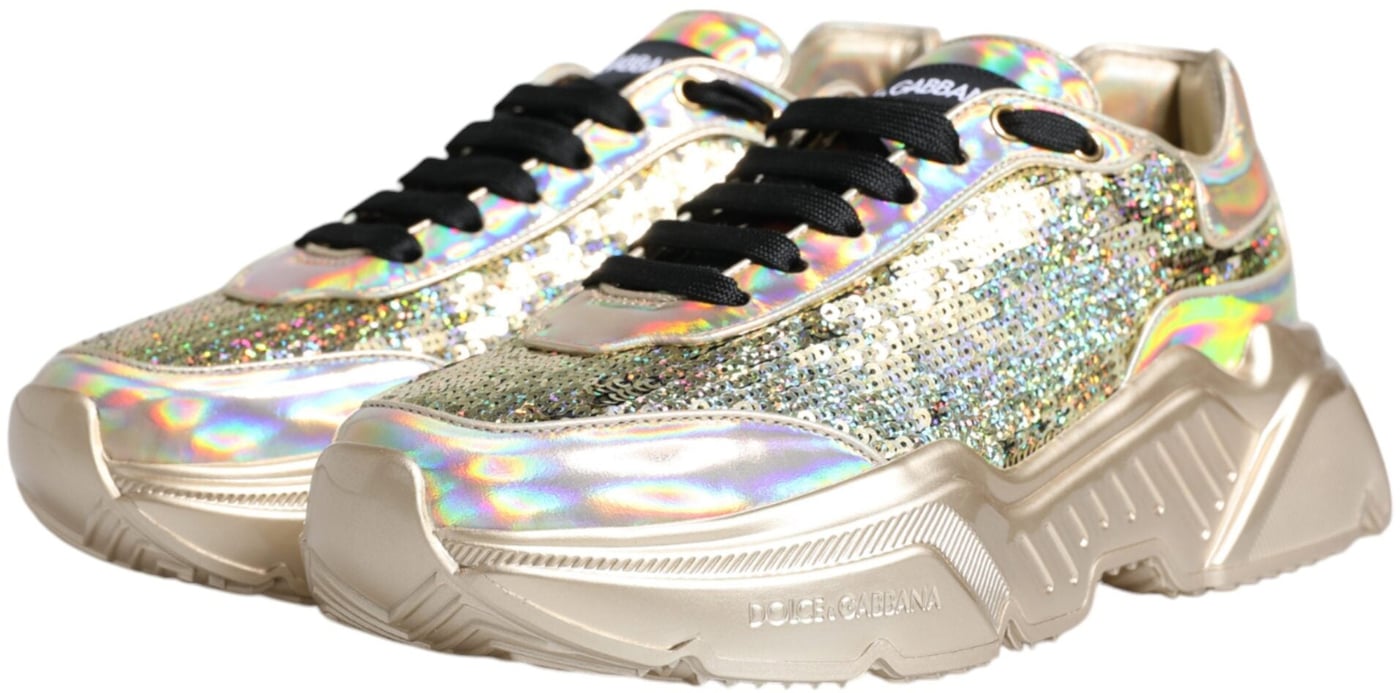 Dolce & Gabbana Gold Sequin Iridiscent Daymaster Sneakers Shoes