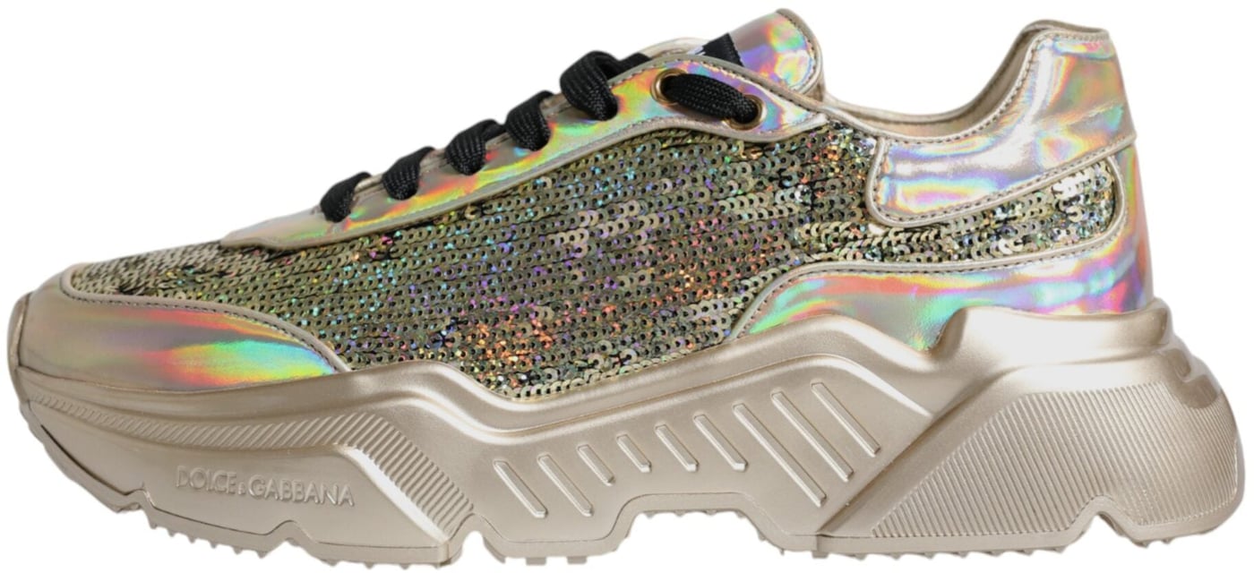 Dolce & Gabbana Gold Sequin Iridiscent Daymaster Sneakers Shoes