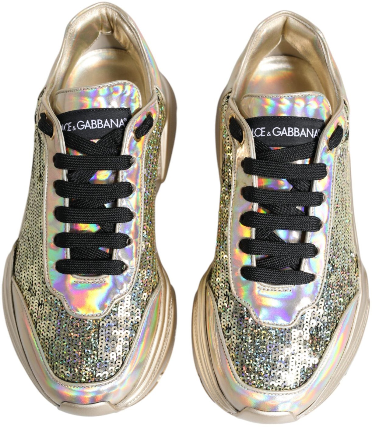 Dolce & Gabbana Gold Sequin Iridiscent Daymaster Sneakers Shoes
