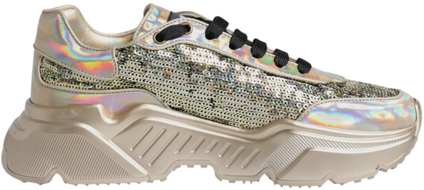 Dolce & Gabbana Gold Sequin Iridiscent Daymaster Sneakers Shoes