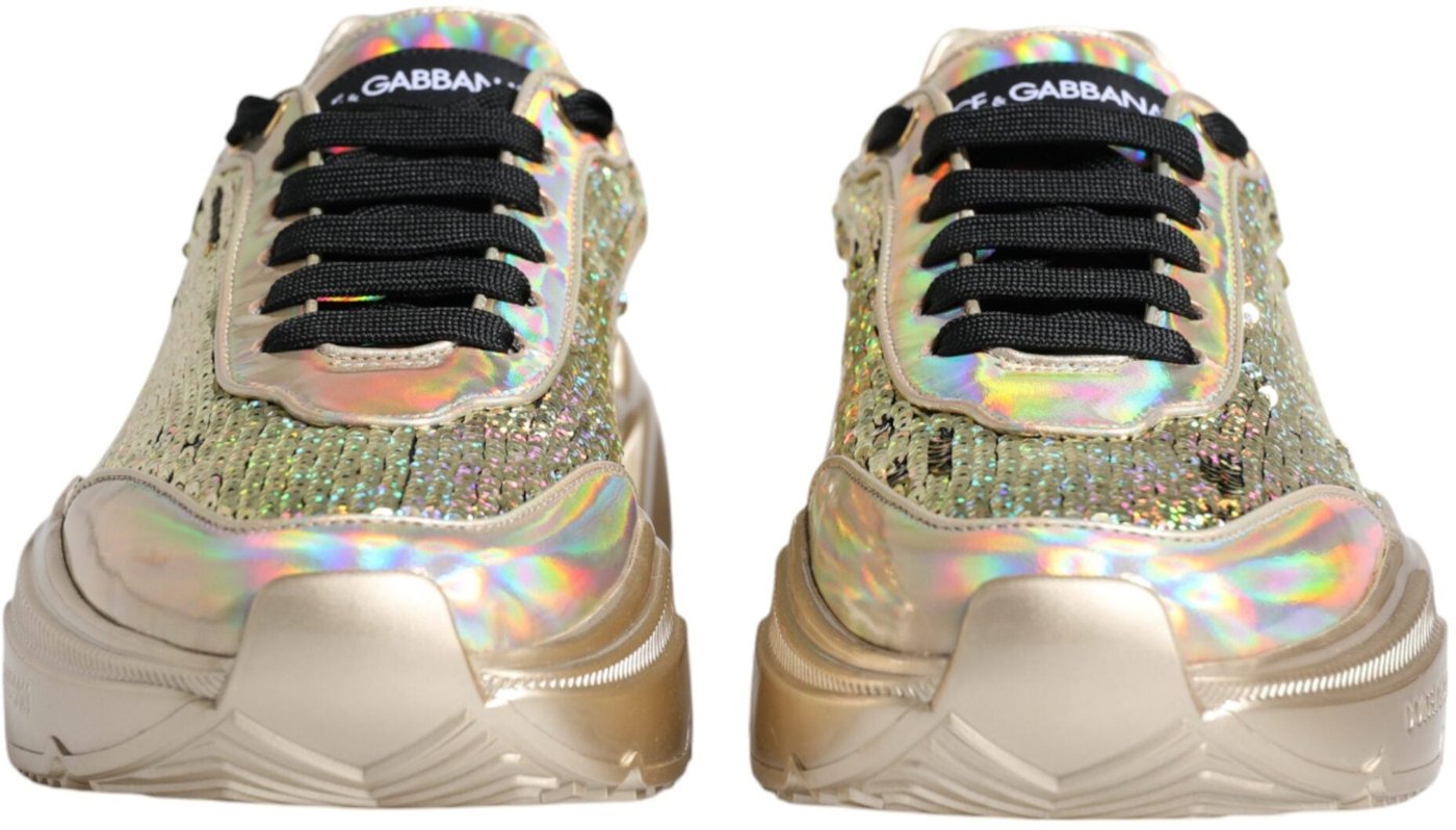 Dolce & Gabbana Gold Sequin Iridiscent Daymaster Sneakers Shoes