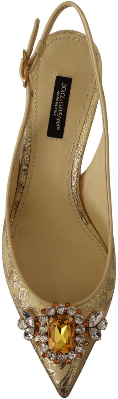 Dolce & Gabbana Gold Crystal Slingbacks Pumps Heels Shoes
