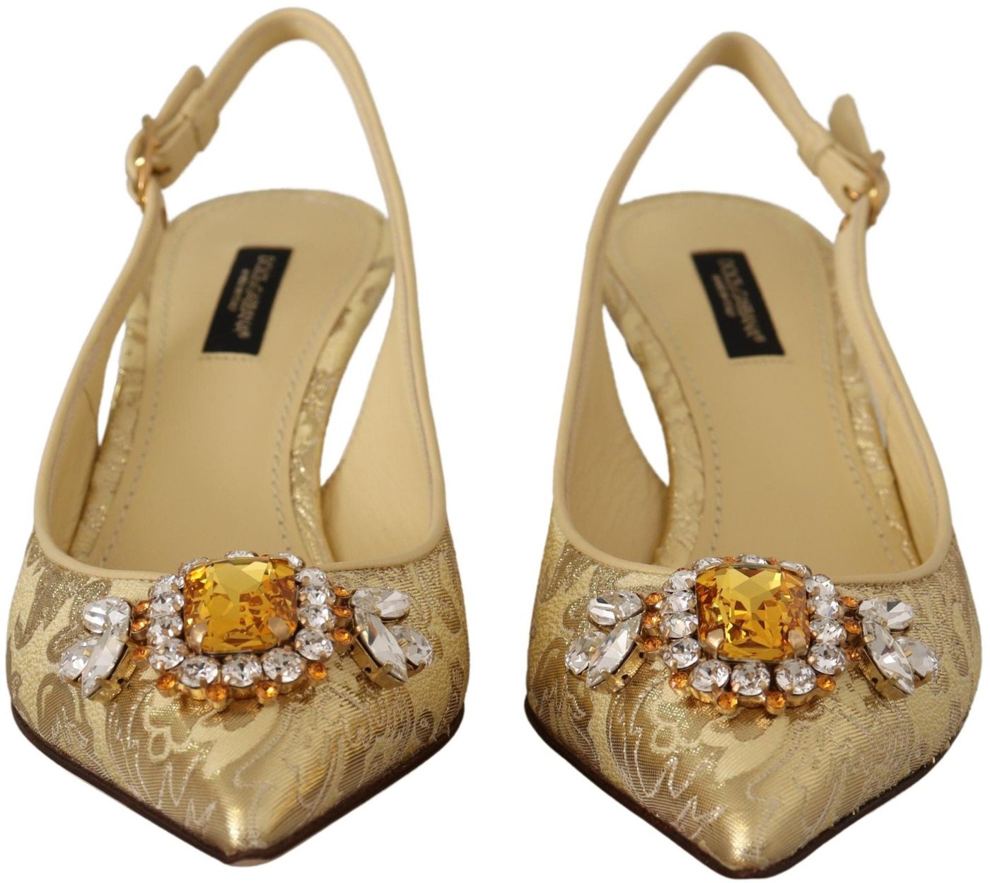 Dolce & Gabbana Gold Crystal Slingbacks Pumps Heels Shoes