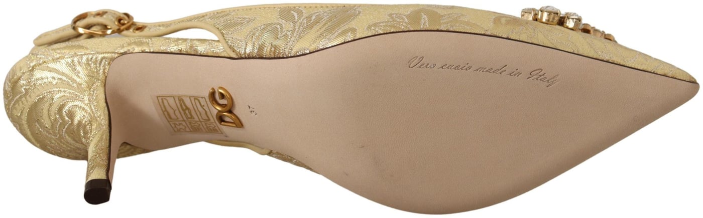 Dolce & Gabbana Gold Crystal Slingbacks Pumps Heels Shoes