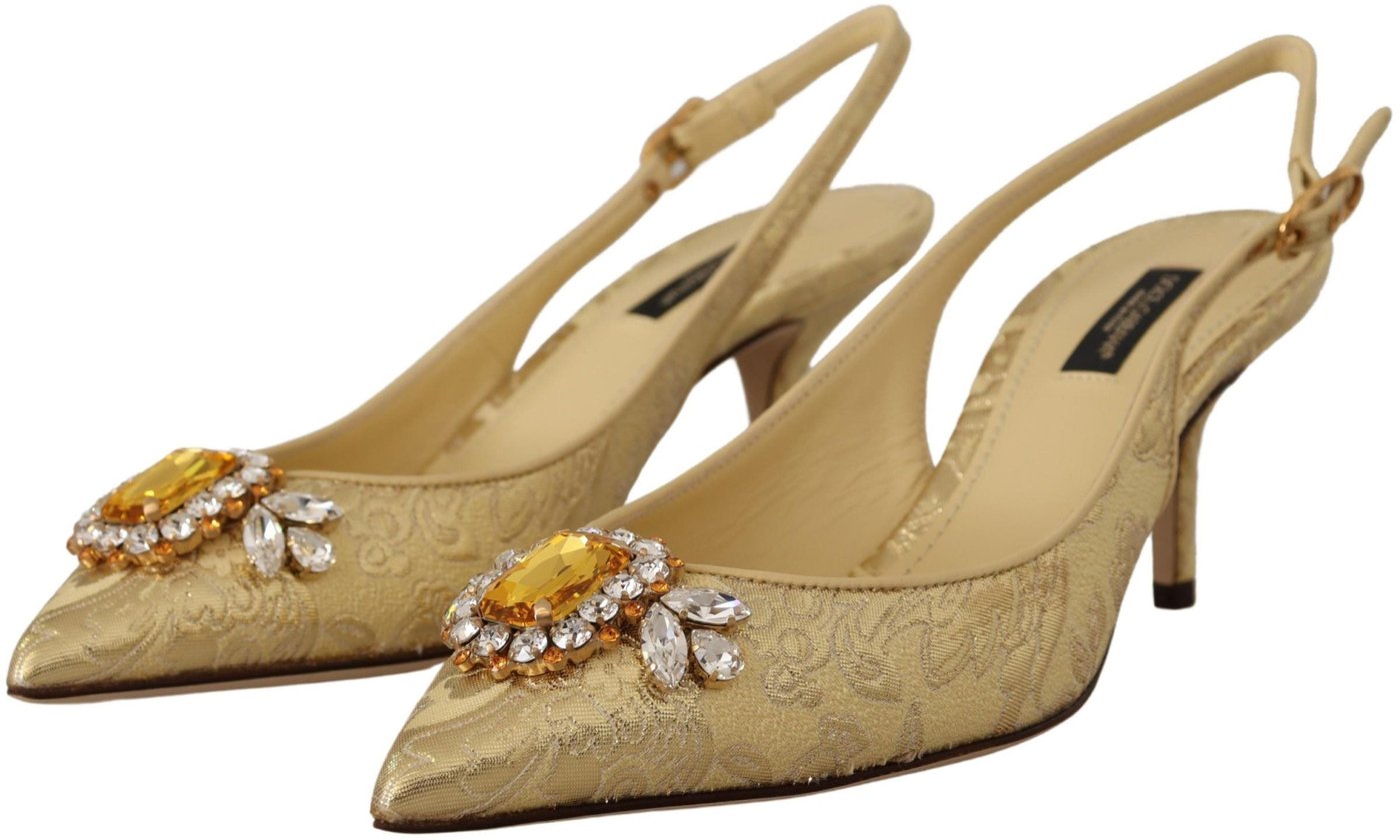 Dolce & Gabbana Gold Crystal Slingbacks Pumps Heels Shoes