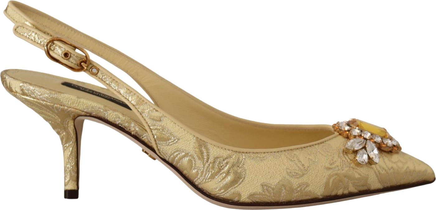 Dolce & Gabbana Gold Crystal Slingbacks Pumps Heels Shoes