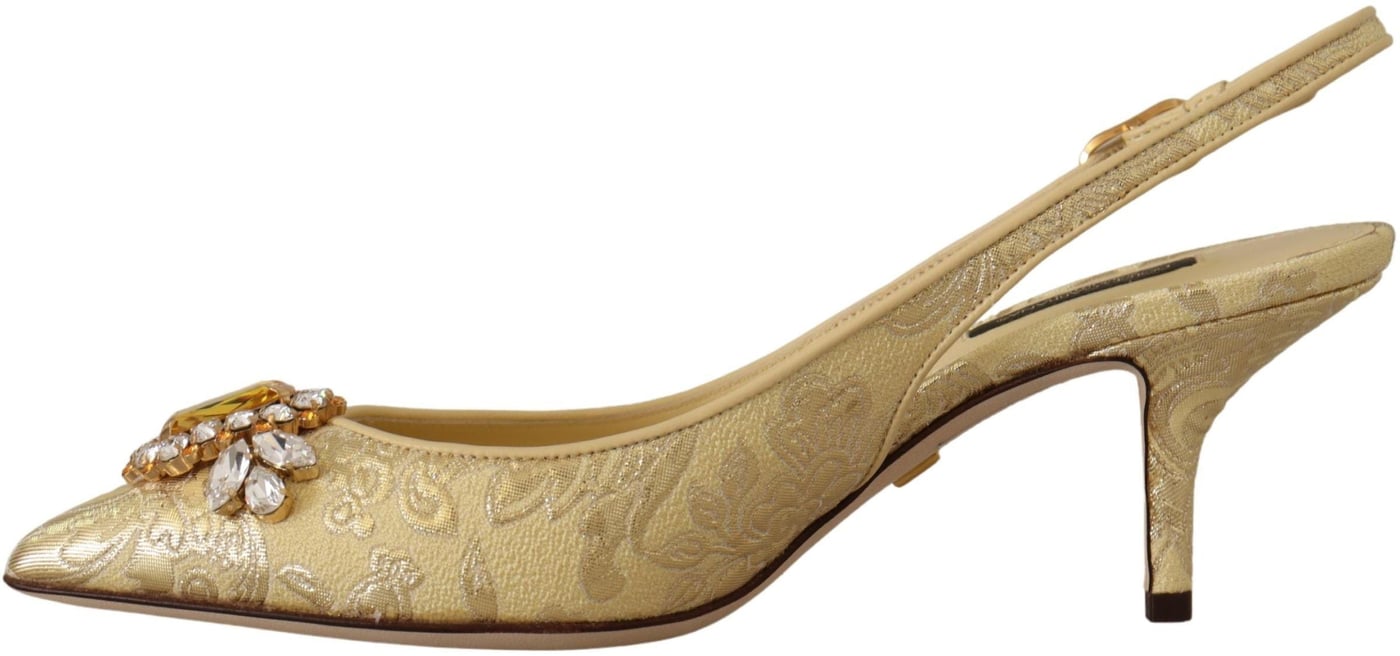Dolce & Gabbana Gold Crystal Slingbacks Pumps Heels Shoes