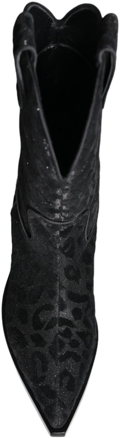 Dolce & Gabbana Black Gray Leopard Cowboy Boots Shoes