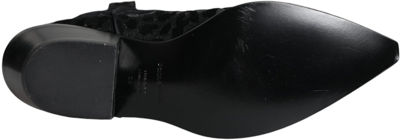 Dolce & Gabbana Black Gray Leopard Cowboy Boots Shoes