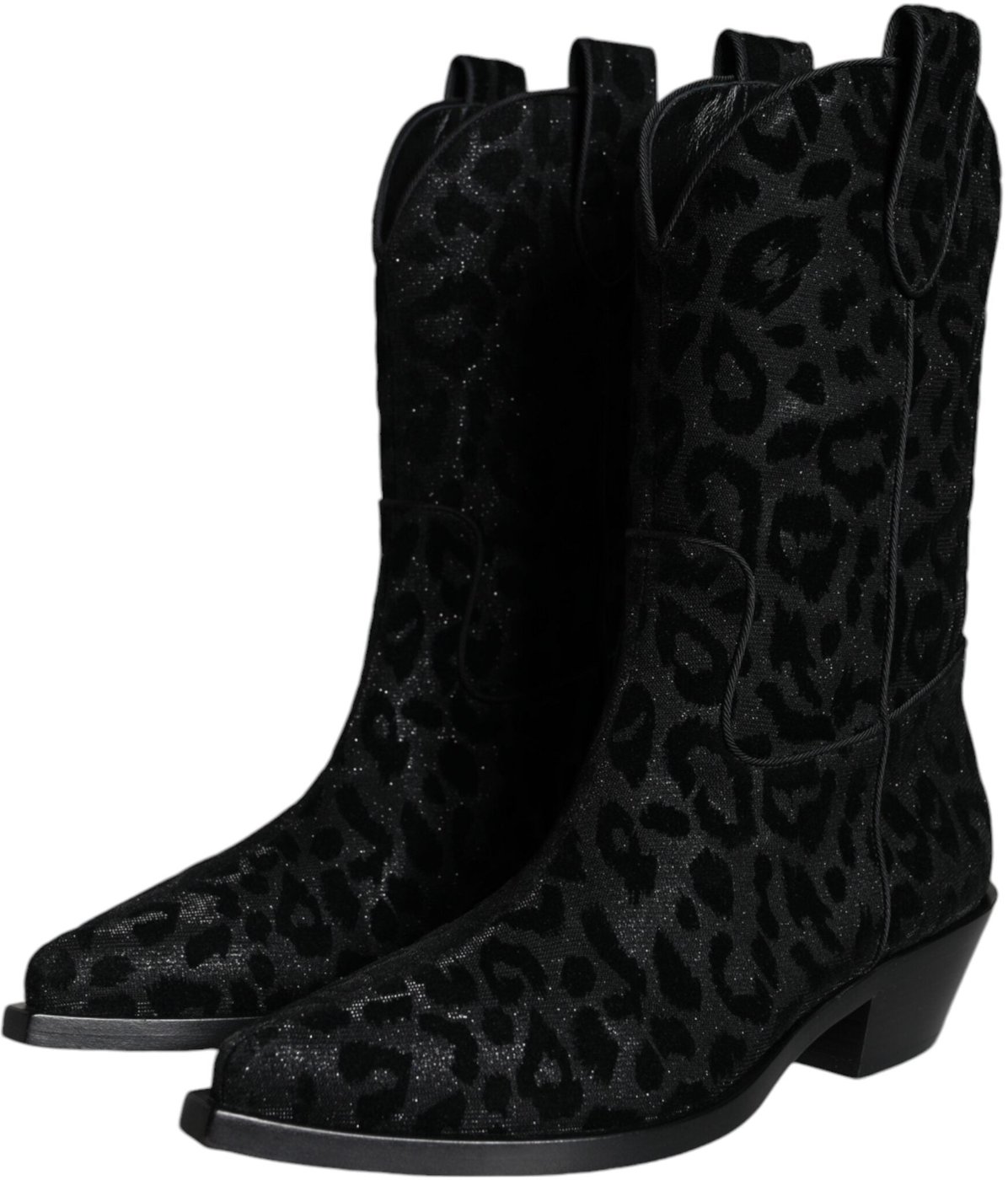 Dolce & Gabbana Black Gray Leopard Cowboy Boots Shoes
