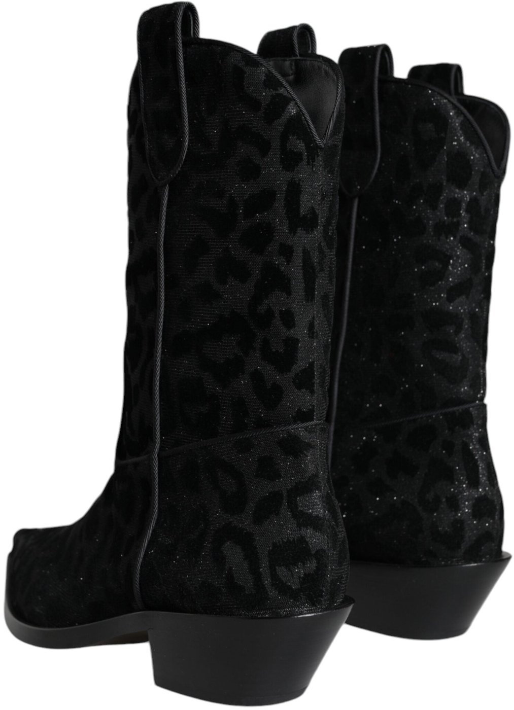 Dolce & Gabbana Black Gray Leopard Cowboy Boots Shoes