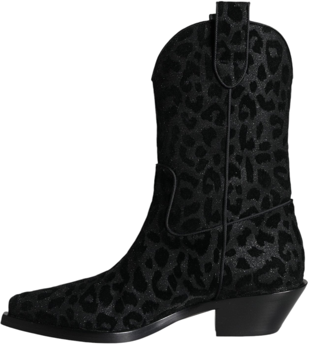 Dolce & Gabbana Black Gray Leopard Cowboy Boots Shoes