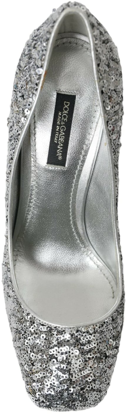 Dolce & Gabbana Silver Sequin Embellished Heels Pumps Shoes