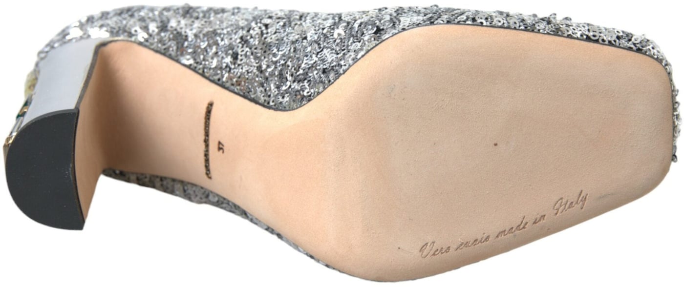 Dolce & Gabbana Silver Sequin Embellished Heels Pumps Shoes