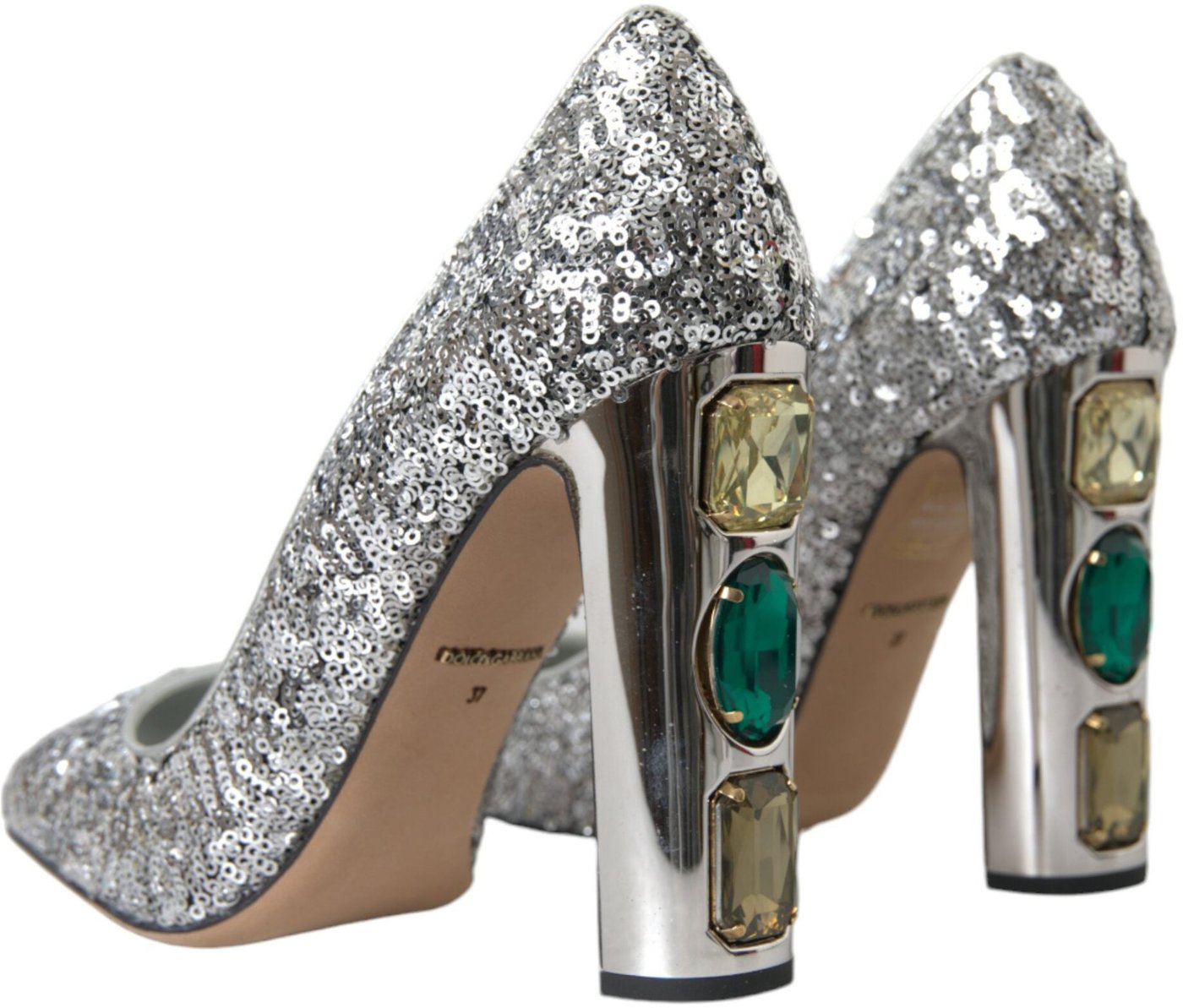 Dolce & Gabbana Silver Sequin Embellished Heels Pumps Shoes