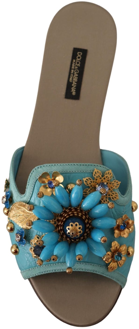 Dolce & Gabbana Blue Crystal Exotic Leather Blue Crystal Sandals