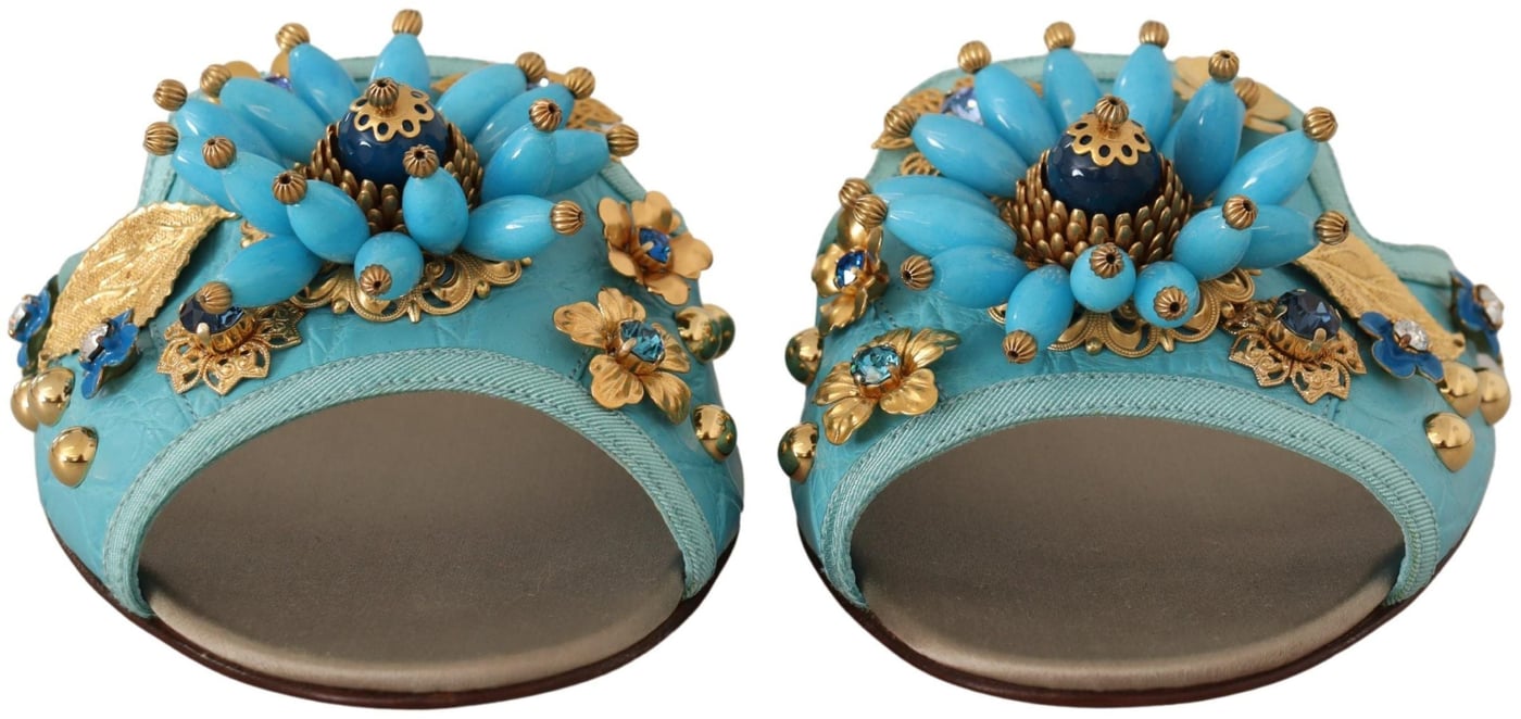 Dolce & Gabbana Blue Crystal Exotic Leather Blue Crystal Sandals