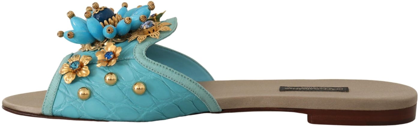 Dolce & Gabbana Blue Crystal Exotic Leather Blue Crystal Sandals