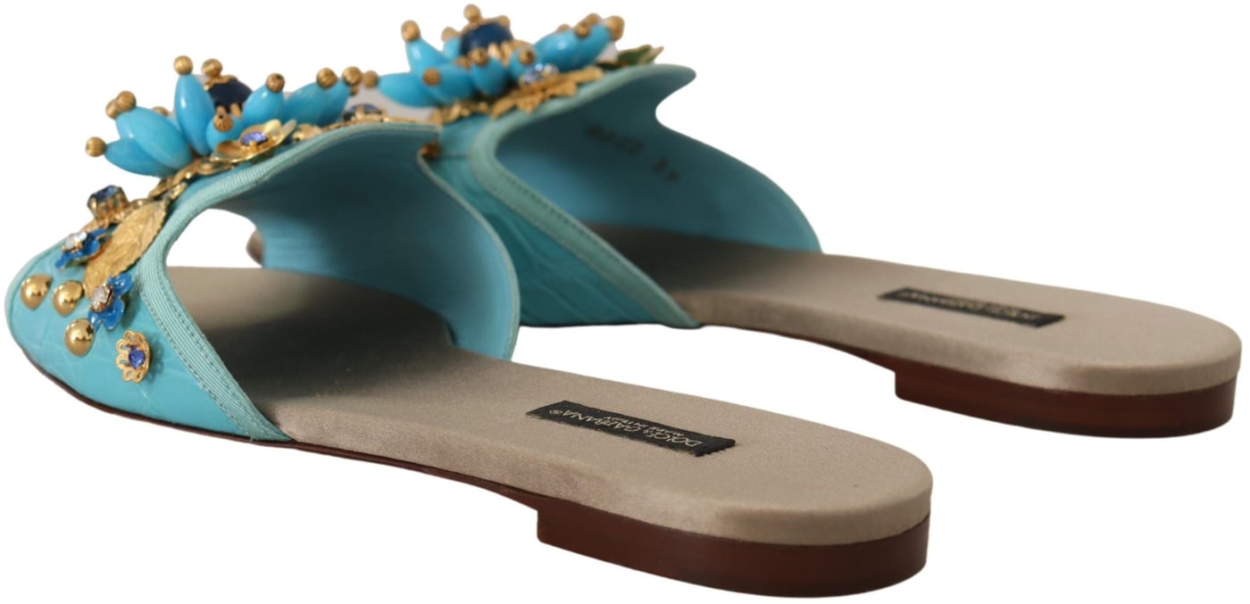 Dolce & Gabbana Blue Crystal Exotic Leather Blue Crystal Sandals