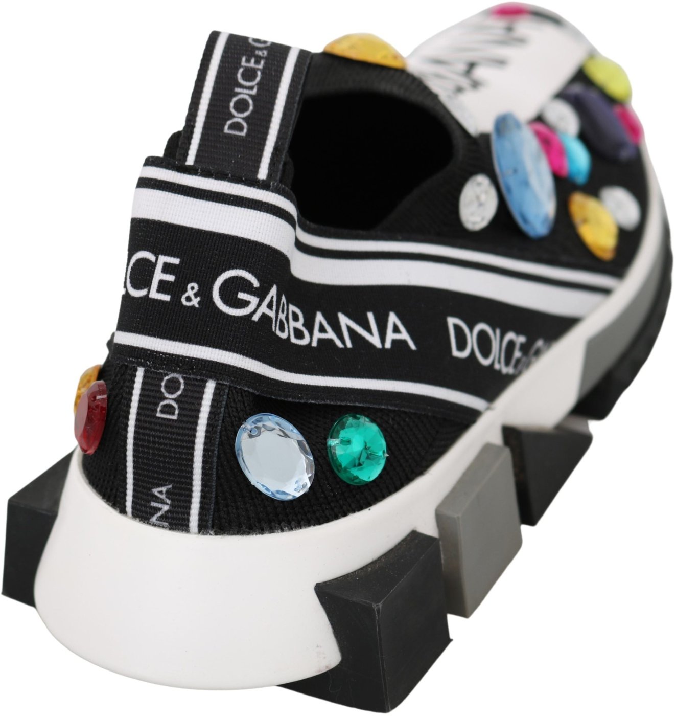 Dolce & Gabbana Black Multicolor Crystal Sneakers Shoes