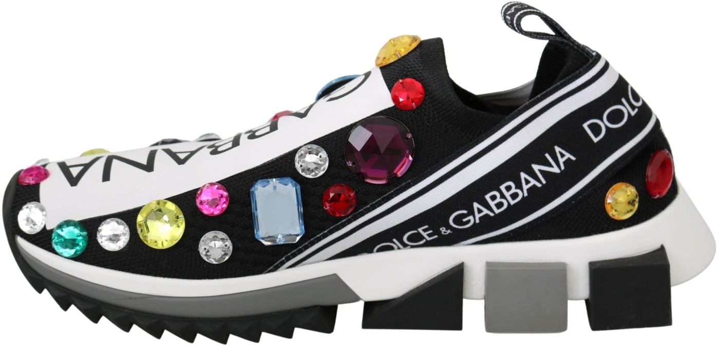 Dolce & Gabbana Black Multicolor Crystal Sneakers Shoes