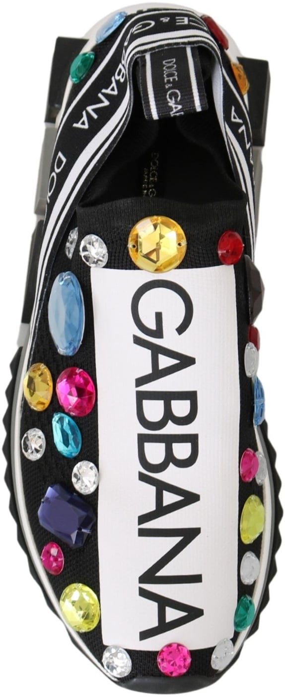 Dolce & Gabbana Black Multicolor Crystal Sneakers Shoes