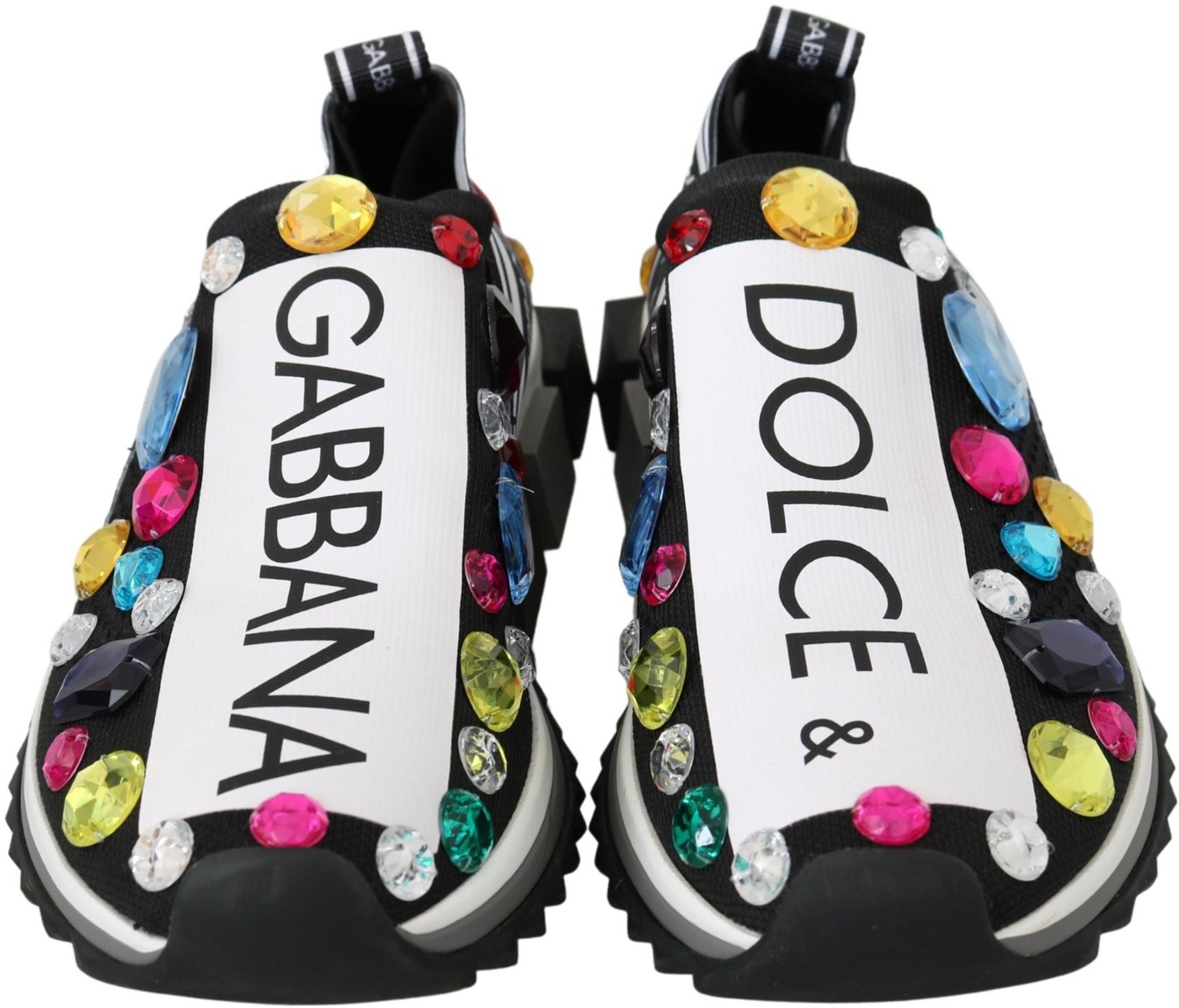 Dolce & Gabbana Black Multicolor Crystal Sneakers Shoes
