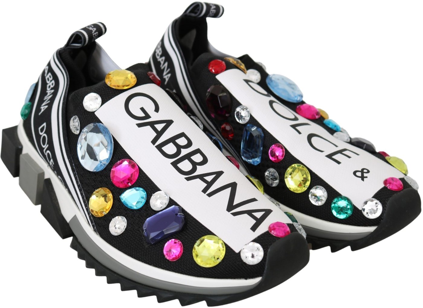 Dolce & Gabbana Black Multicolor Crystal Sneakers Shoes