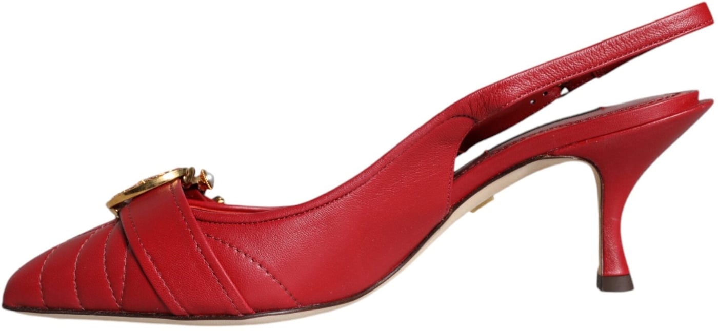 Dolce & Gabbana Red Devotion Leather Heels Slingback Shoes