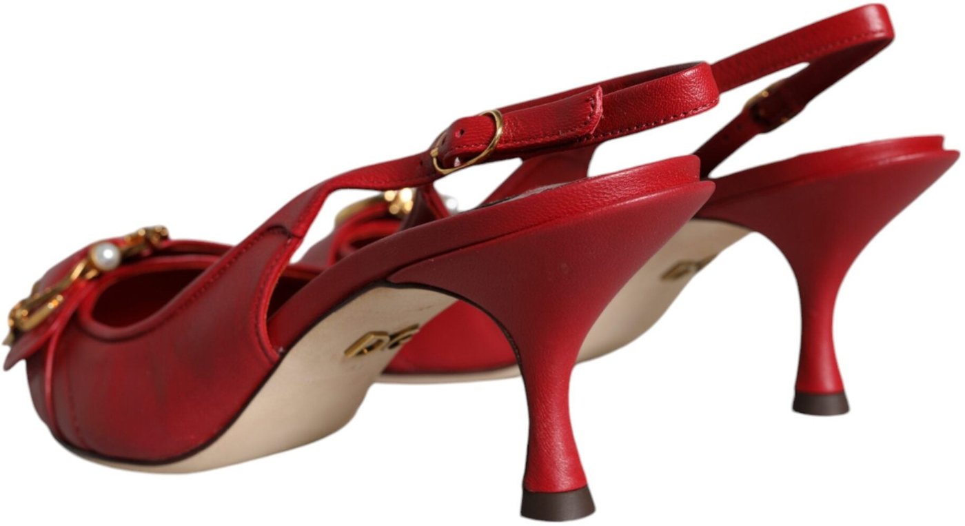 Dolce & Gabbana Red Devotion Leather Heels Slingback Shoes