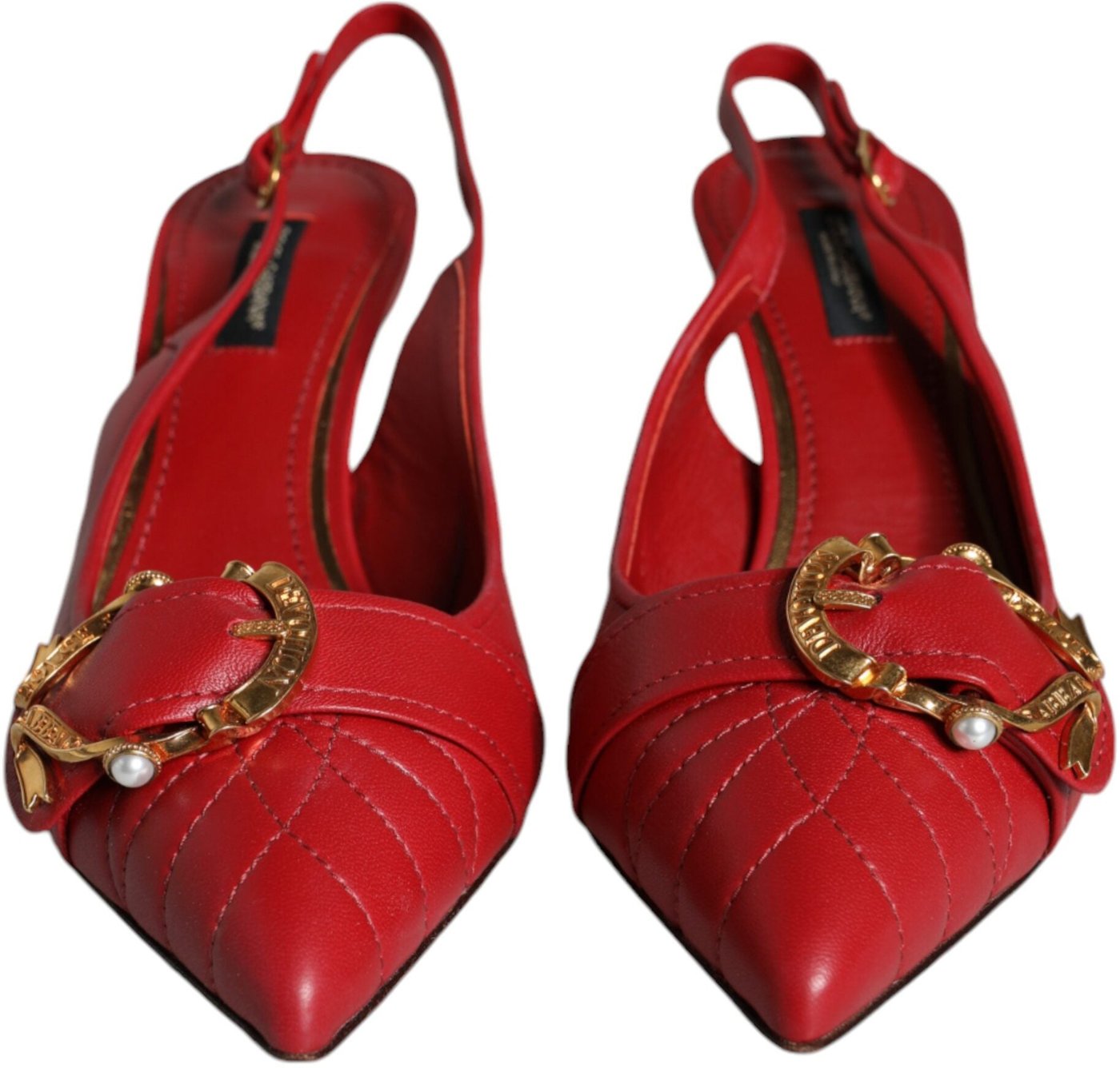 Dolce & Gabbana Red Devotion Leather Heels Slingback Shoes