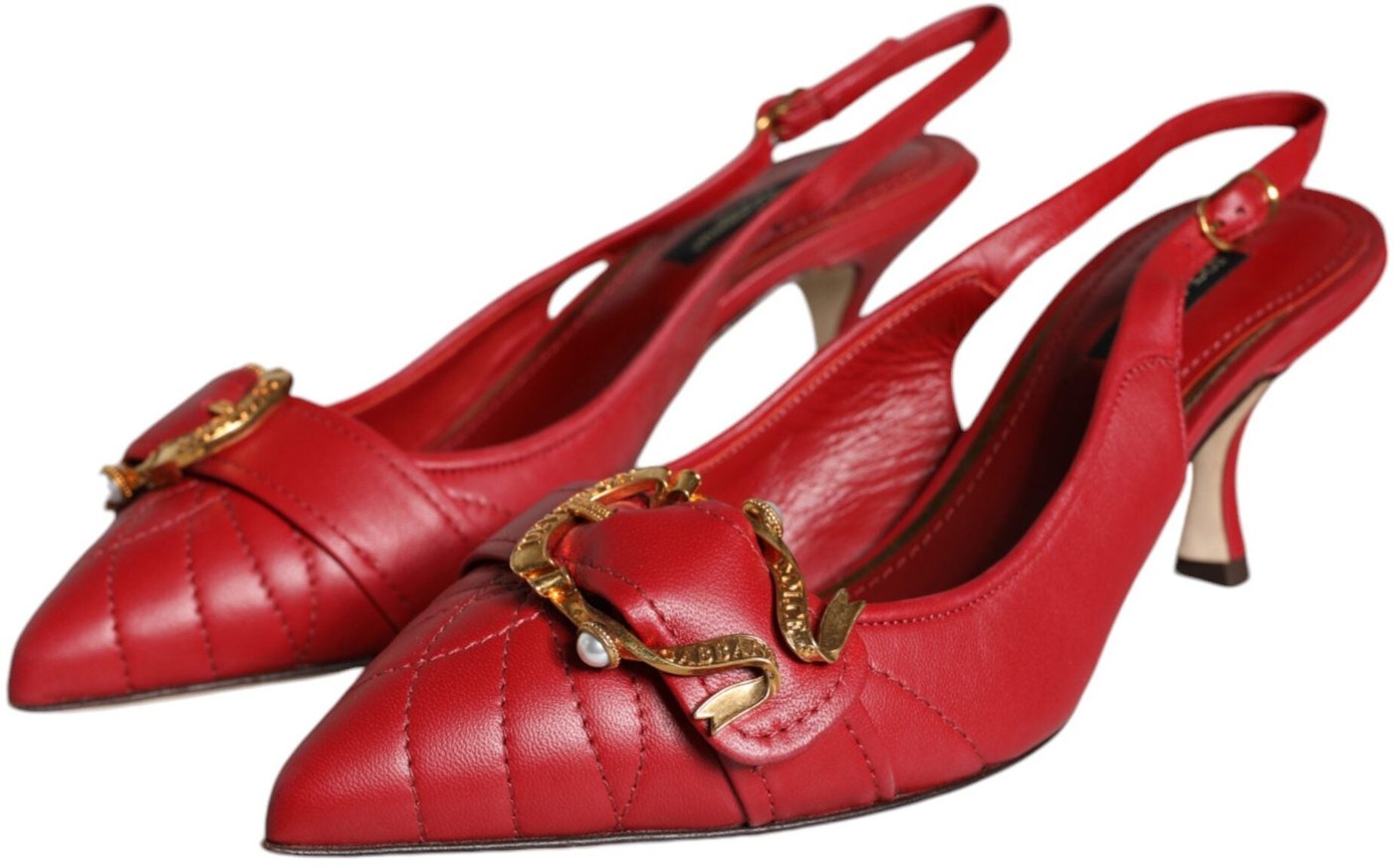 Dolce & Gabbana Red Devotion Leather Heels Slingback Shoes