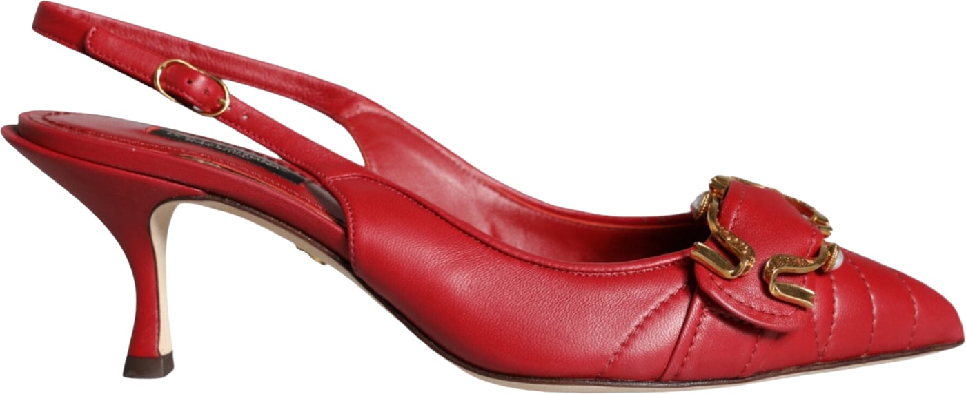 Dolce & Gabbana Red Devotion Leather Heels Slingback Shoes