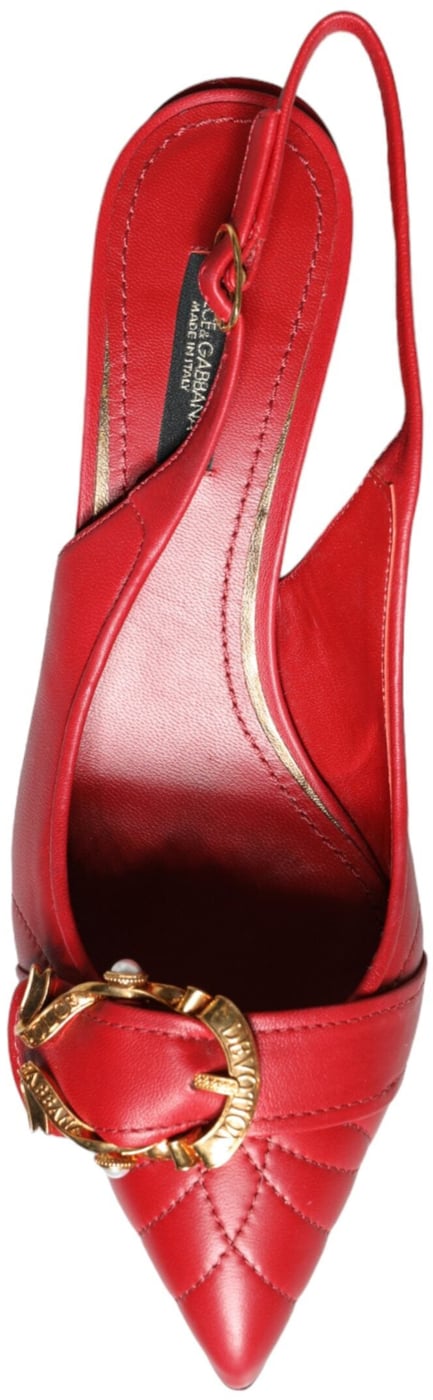 Dolce & Gabbana Red Devotion Leather Heels Slingback Shoes
