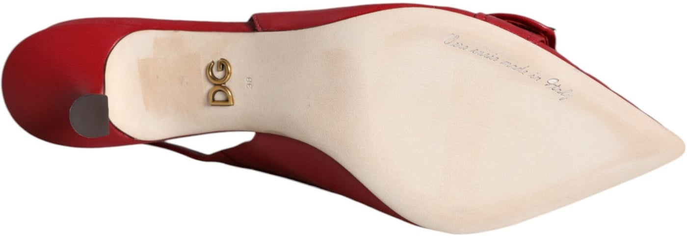 Dolce & Gabbana Red Devotion Leather Heels Slingback Shoes