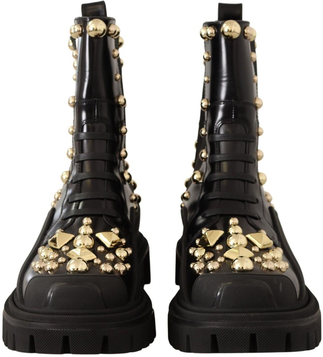Dolce & Gabbana Black Leather Studded Combat Boots