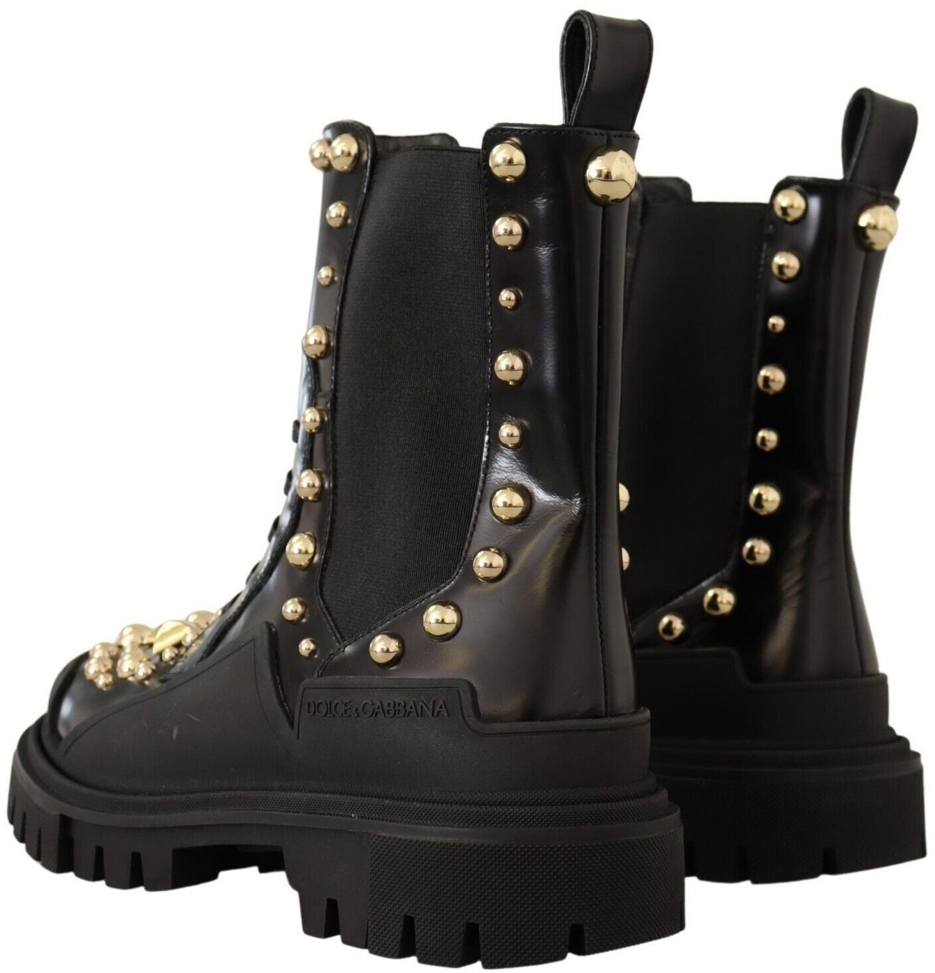 Dolce & Gabbana Black Leather Studded Combat Boots