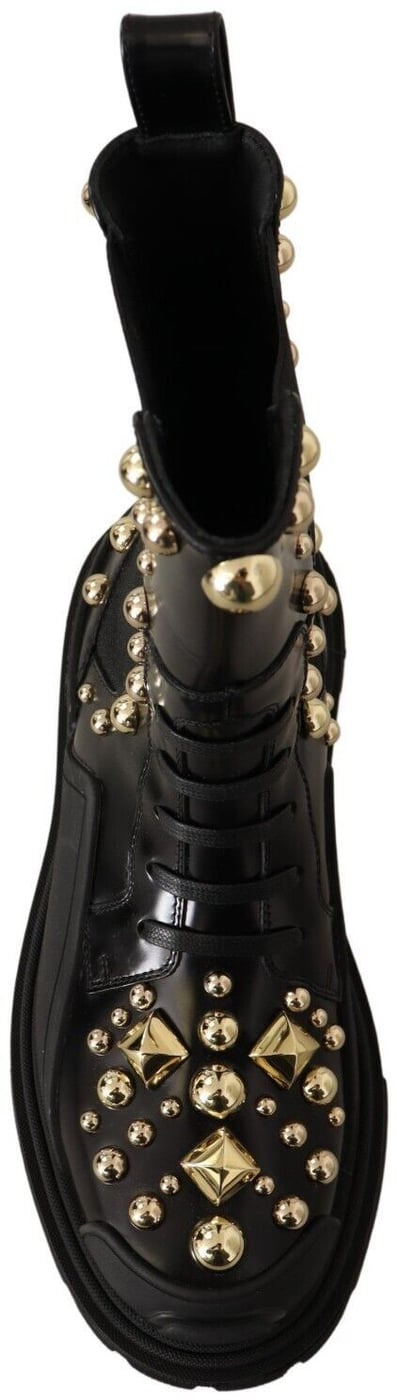 Dolce & Gabbana Black Leather Studded Combat Boots