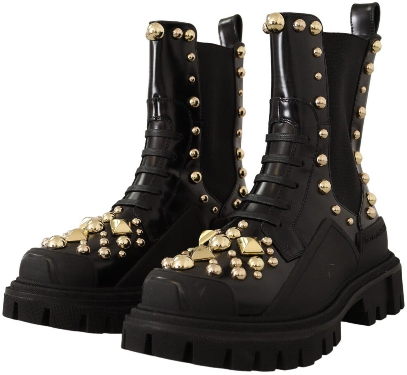 Dolce & Gabbana Black Leather Studded Combat Boots