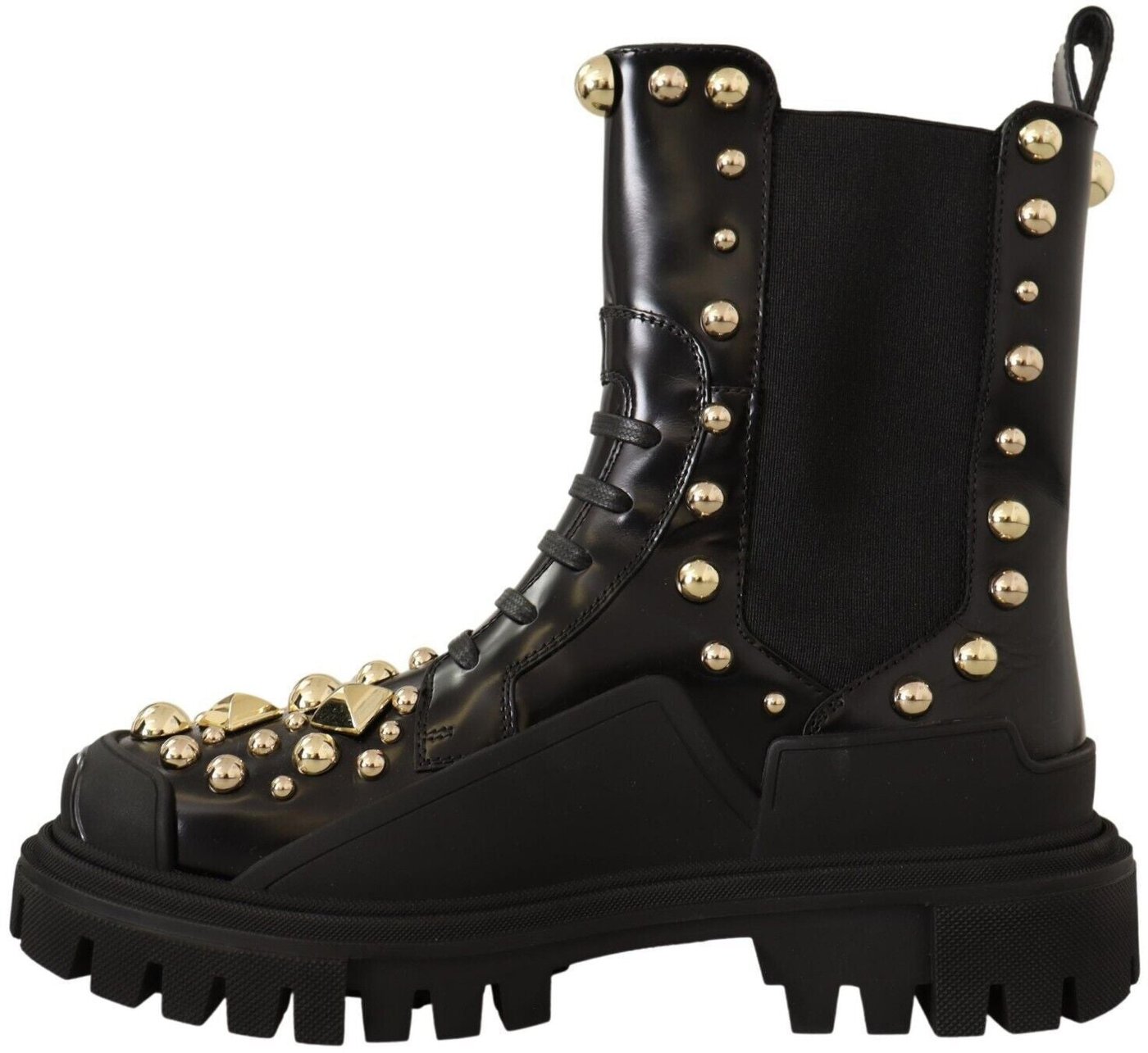 Dolce & Gabbana Black Leather Studded Combat Boots