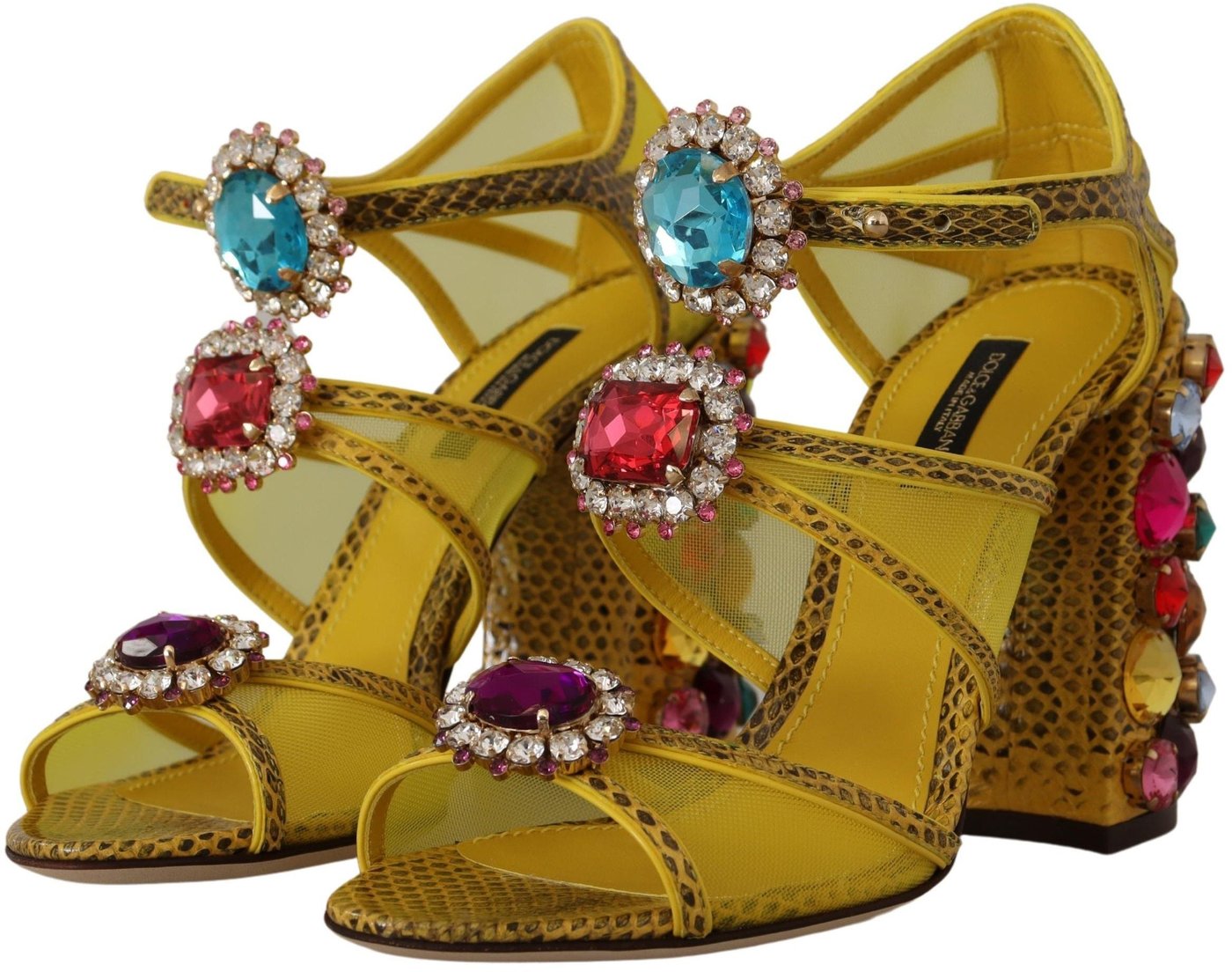 Dolce & Gabbana Yellow Leather Crystal Ayers Sandals Shoes
