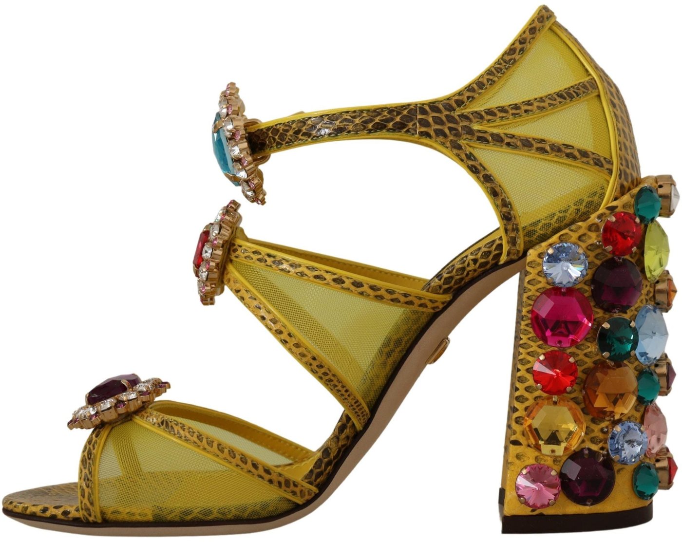Dolce & Gabbana Yellow Leather Crystal Ayers Sandals Shoes