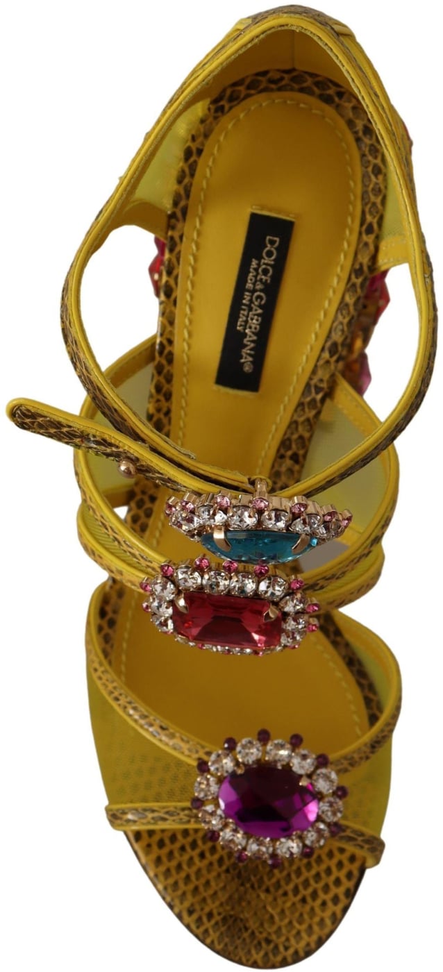 Dolce & Gabbana Yellow Leather Crystal Ayers Sandals Shoes