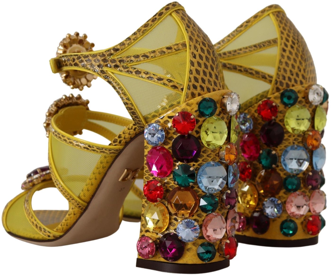 Dolce & Gabbana Yellow Leather Crystal Ayers Sandals Shoes