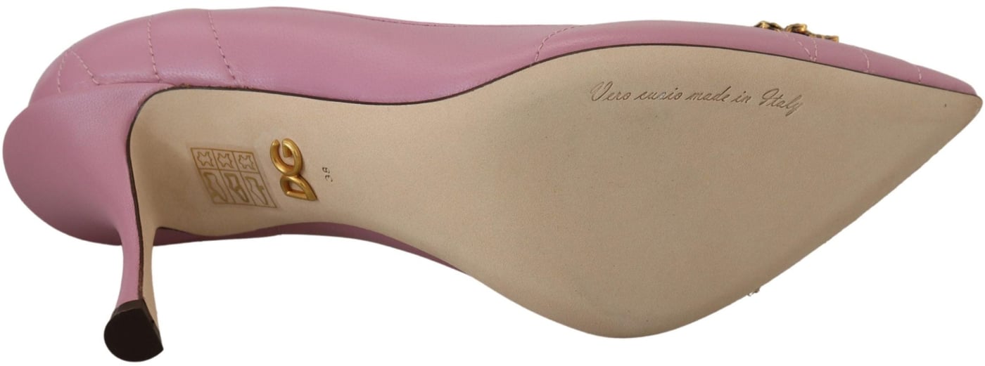 Dolce & Gabbana Pink Leather Heart DEVOTION Heels Pumps Shoes