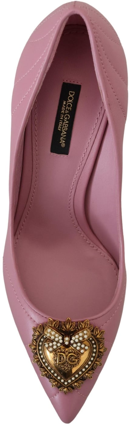 Dolce & Gabbana Pink Leather Heart DEVOTION Heels Pumps Shoes